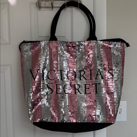 Victoria's Secret Handbags - Victoria's Secret Pink and Silver Sequin Tote